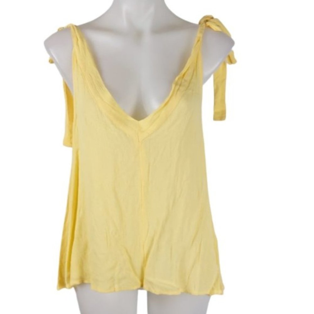 ASOS Top Size 10 Yellow V-neck Tie Up Straps Crinkle Material Sleeveless NEW